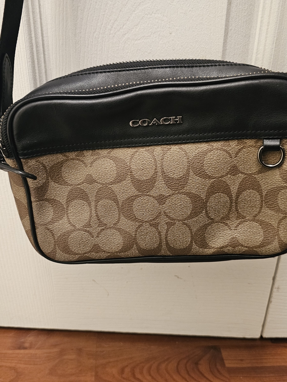 COACH Men's Signature Canvas Crossbody Bag in Brown and Black